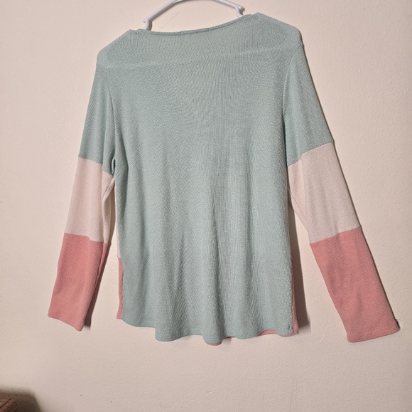 Twenty Second Color Block Sweatshirt - Mint, White, Pink - Picture 3 of 3